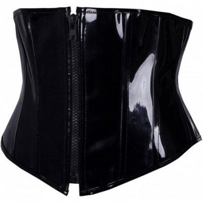 Bustiers & Corsets Women's Black PVC Leather Steampunk Gothic Wasit Trainer Underbust Corset Bustier - Black - CC18Z2MS5LH