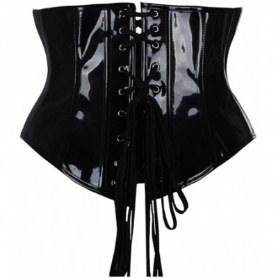 Bustiers & Corsets Women's Black PVC Leather Steampunk Gothic Wasit Trainer Underbust Corset Bustier - Black - CC18Z2MS5LH