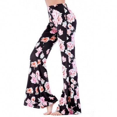 Bottoms Women Bootcut Yoga Pants Ladies Boho Floral Flare Pants High Waisted Wide Leg Stretch Comfy Lounge Pajama Pants Black...