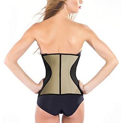 Bustiers & Corsets Women's Latex Waist Cincher 9 Steel Bone Corset Body Shaper - Beige - C818LC93ENT