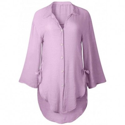 Thermal Underwear Women's Loose Button Long Shirt Dress Cotton Ladies Casual Shirt Long T-Shirt Shirt - Purple - CM18S6UATWG