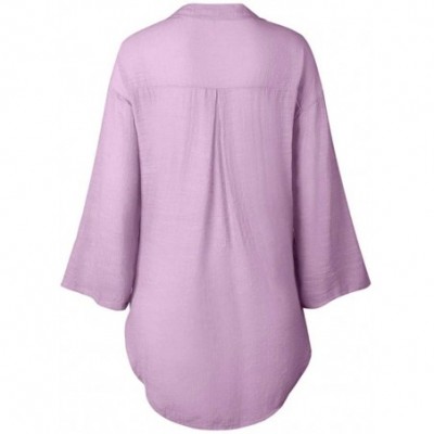 Thermal Underwear Women's Loose Button Long Shirt Dress Cotton Ladies Casual Shirt Long T-Shirt Shirt - Purple - CM18S6UATWG