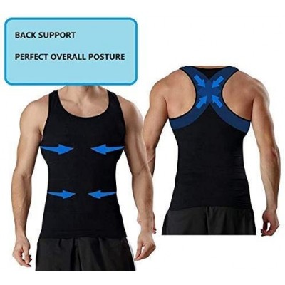 Shapewear Men Body Slimming Tummy Shaper Belly Underwear Shapewear Waist Girdle Shirt 2020 New - Blue - C0196ITHSLT