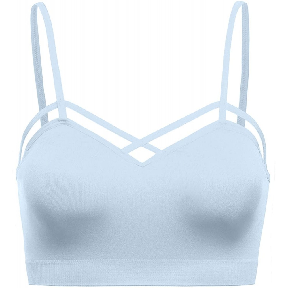 Bras Womens Stretchy Comfy Criss Cross Front Detailed Bralette with Detachable Bra Pad - Ashblue - CM18NR8CT4Q