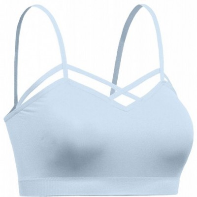 Bras Womens Stretchy Comfy Criss Cross Front Detailed Bralette with Detachable Bra Pad - Ashblue - CM18NR8CT4Q