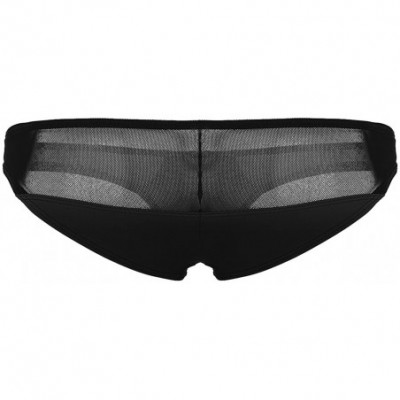 Briefs Men's Mesh Splice Pouch Low Rise Micro Thongs Bikini Briefs Underwear - Black - C718EYQ30Z3