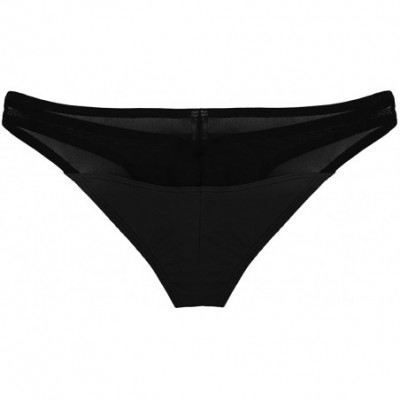 Briefs Men's Mesh Splice Pouch Low Rise Micro Thongs Bikini Briefs Underwear - Black - C718EYQ30Z3