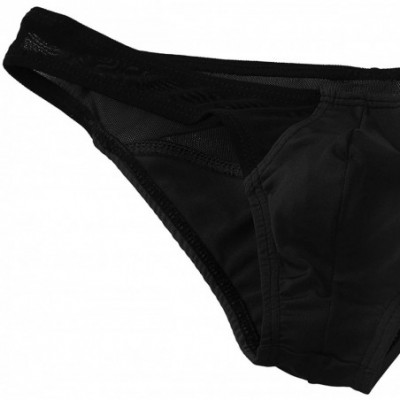 Briefs Men's Mesh Splice Pouch Low Rise Micro Thongs Bikini Briefs Underwear - Black - C718EYQ30Z3