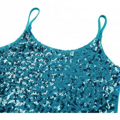 Camisoles & Tanks Womens Fashion Dazzling Glittery Sequins Summer Short Camisole Tank Tops - Lake Blue - CO18NW9N9DM