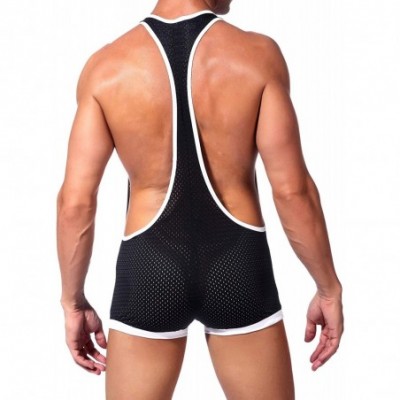 G-Strings & Thongs Men's Sexy Wrestling Singlet Leotard Underwear - Black-mesh - CL18ZZUC9ZS