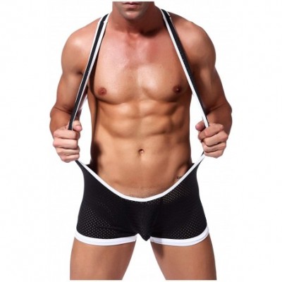 G-Strings & Thongs Men's Sexy Wrestling Singlet Leotard Underwear - Black-mesh - CL18ZZUC9ZS