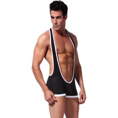 G-Strings & Thongs Men's Sexy Wrestling Singlet Leotard Underwear - Black-mesh - CL18ZZUC9ZS