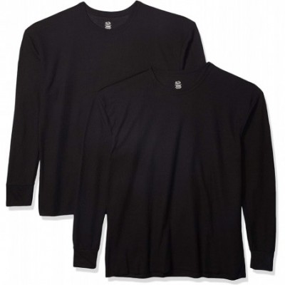 Thermal Underwear Men's Classic Midweight Waffle Thermal Underwear Crew Top - Black/Black (2-pack) - CJ188G3QIXO