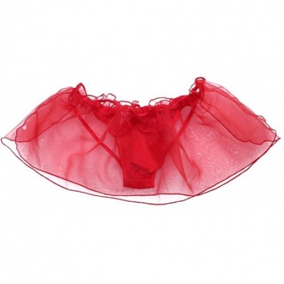 G-Strings & Thongs Men's Lace Flower Organza Skirted G-String Thong Jockstraps Sissy Pouch Panties Underwear - Red - CN18KK463RE