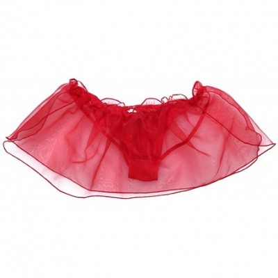 G-Strings & Thongs Men's Lace Flower Organza Skirted G-String Thong Jockstraps Sissy Pouch Panties Underwear - Red - CN18KK463RE