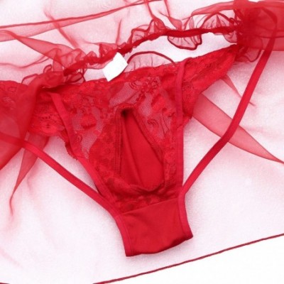 G-Strings & Thongs Men's Lace Flower Organza Skirted G-String Thong Jockstraps Sissy Pouch Panties Underwear - Red - CN18KK463RE