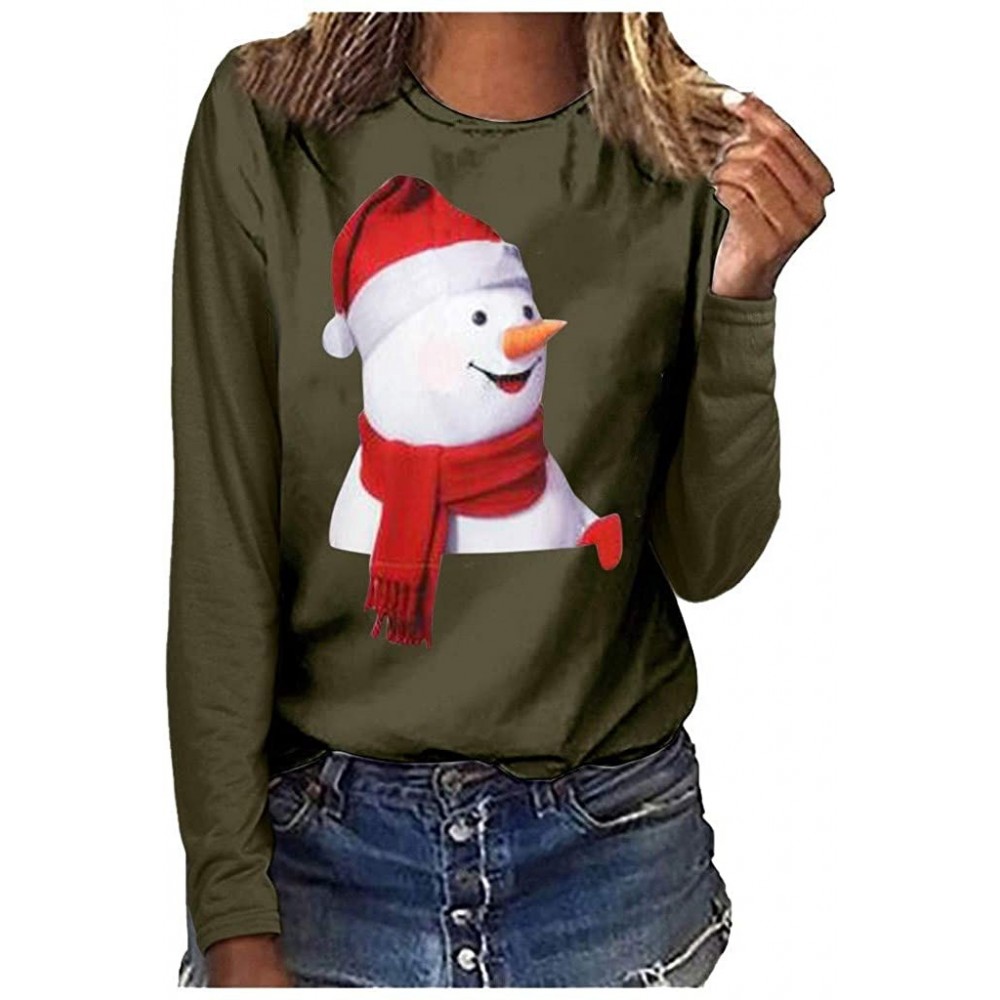 Robes Women's Christmas Plus Size Shirts Casual Pull Sleeve Snowman Print Pullover Solid Loose Fall Blouse Top Tee - S - CV18...