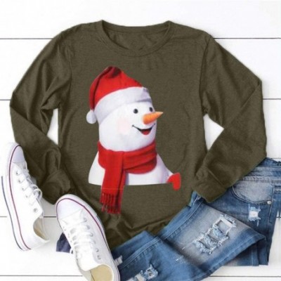 Robes Women's Christmas Plus Size Shirts Casual Pull Sleeve Snowman Print Pullover Solid Loose Fall Blouse Top Tee - S - CV18...