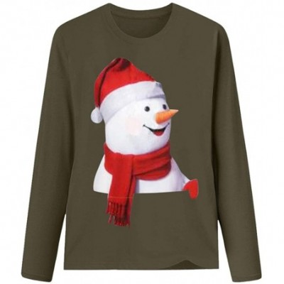 Robes Women's Christmas Plus Size Shirts Casual Pull Sleeve Snowman Print Pullover Solid Loose Fall Blouse Top Tee - S - CV18...