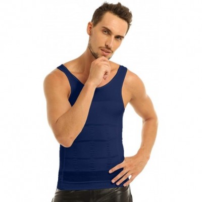 Shapewear Men's Slimming Body Shaper Vest Compression Shirt Gym Workout Tank Top Sleeveless Abdomen Shapewear - Royal Blue - ...