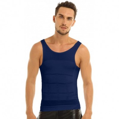 Shapewear Men's Slimming Body Shaper Vest Compression Shirt Gym Workout Tank Top Sleeveless Abdomen Shapewear - Royal Blue - ...