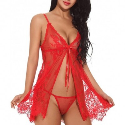 Bottoms Lace Lingerie for Women Sexy Exotic Open Front Negligee Babydoll Strap Chemise Honeymoon V Neck Sleepwear Tigivemen R...