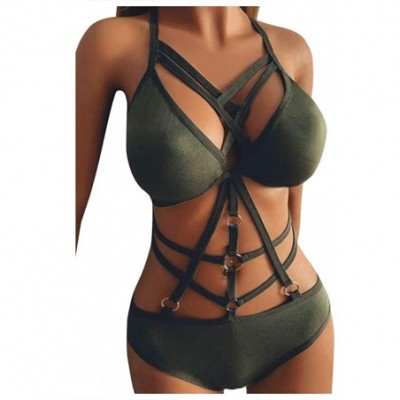 Bustiers & Corsets Women's Sexy Strappy Lingerie Set Lace Lingerie 2 Piece Bra and Panty Set Halter Underwear - Green - CF193...