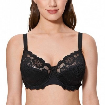 Bras Women's Full Coverage Lace Unlined Minimizer Plus Size Bra Underwire Support Bra - Black - CO196X35KLE