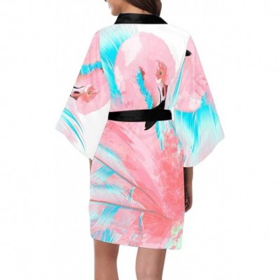 Robes Custom Pink Flamingo Blue Feathers Women Kimono Robes Beach Cover Up for Parties Wedding (XS-2XL) - Multi 1 - CJ194S4YUYE