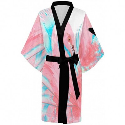 Robes Custom Pink Flamingo Blue Feathers Women Kimono Robes Beach Cover Up for Parties Wedding (XS-2XL) - Multi 1 - CJ194S4YUYE