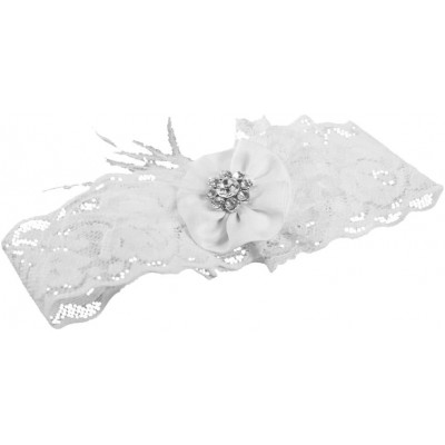 Garters & Garter Belts Vintage Rhinestone Pearl Wedding Garter- Medium- White - White - C411D2COICL