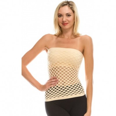 Camisoles & Tanks Women's Sexy Fishnet Top - Built in Shelf Bra Stretchy See Through Tube Top Mesh Bandeau Tops -Made in USA ...