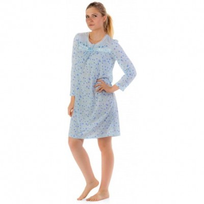 Nightgowns & Sleepshirts Women's Cotton Blend Long Sleeve Nightgown - Floral/Blue - C61206PYQSR