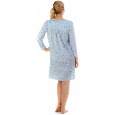 Nightgowns & Sleepshirts Women's Cotton Blend Long Sleeve Nightgown - Floral/Blue - C61206PYQSR