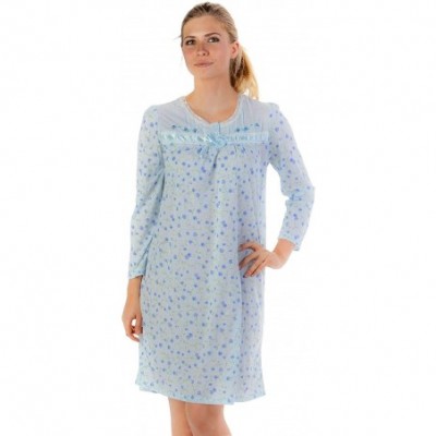 Nightgowns & Sleepshirts Women's Cotton Blend Long Sleeve Nightgown - Floral/Blue - C61206PYQSR