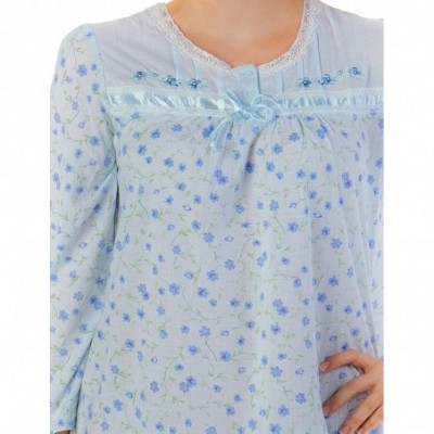 Nightgowns & Sleepshirts Women's Cotton Blend Long Sleeve Nightgown - Floral/Blue - C61206PYQSR