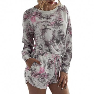 Sets Women's Pajamas Printed Crew Neck Long Sleeve Top Shorts Loungewear Nightwear Sleepwears - 6 - CH190HQD8RO