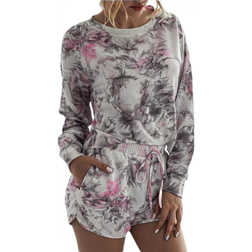 Sets Women's Pajamas Printed Crew Neck Long Sleeve Top Shorts Loungewear Nightwear Sleepwears - 6 - CH190HQD8RO