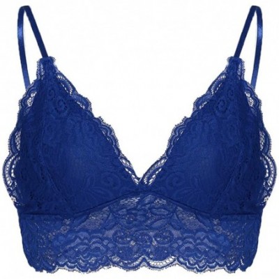 Bras Women's Lace Bra Sexy Deep V Bralette Coverage Non Padded - Blue - C0194ZT4EO0