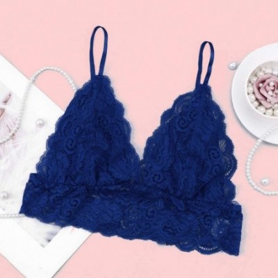 Bras Women's Lace Bra Sexy Deep V Bralette Coverage Non Padded - Blue - C0194ZT4EO0