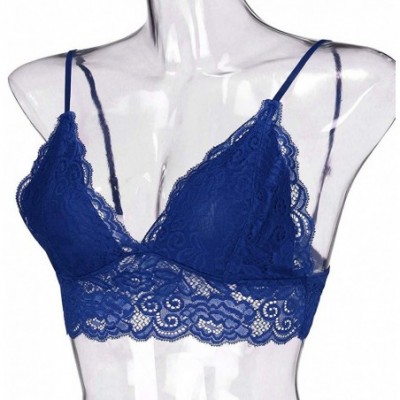 Bras Women's Lace Bra Sexy Deep V Bralette Coverage Non Padded - Blue - C0194ZT4EO0