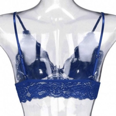 Bras Women's Lace Bra Sexy Deep V Bralette Coverage Non Padded - Blue - C0194ZT4EO0