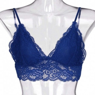 Bras Women's Lace Bra Sexy Deep V Bralette Coverage Non Padded - Blue - C0194ZT4EO0