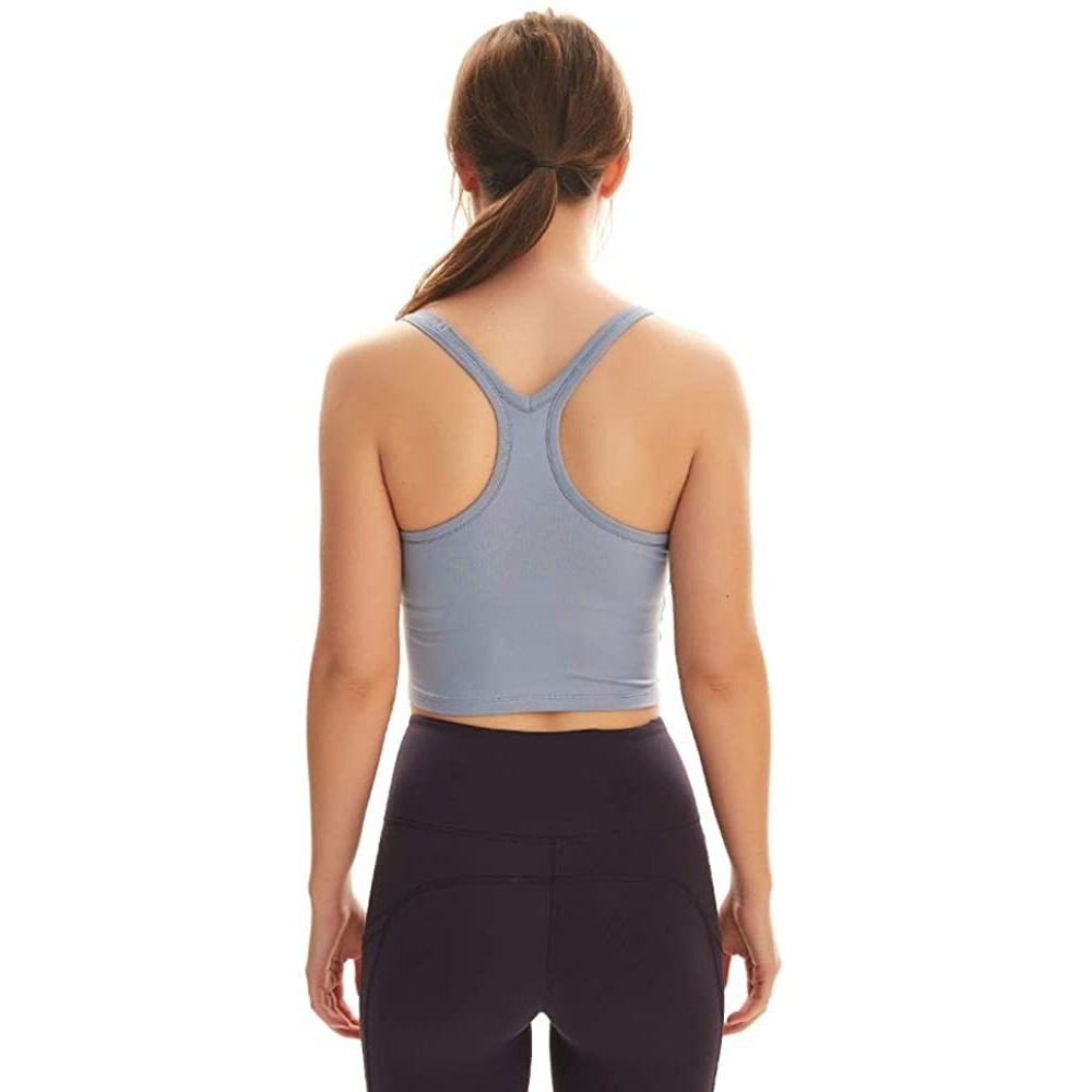 Bras Women's Sports Bra Chest Pad Moisture Wicking Vest Style Fitness Yoga Underwear Crop Top - Blue - CY19DAX8NM9