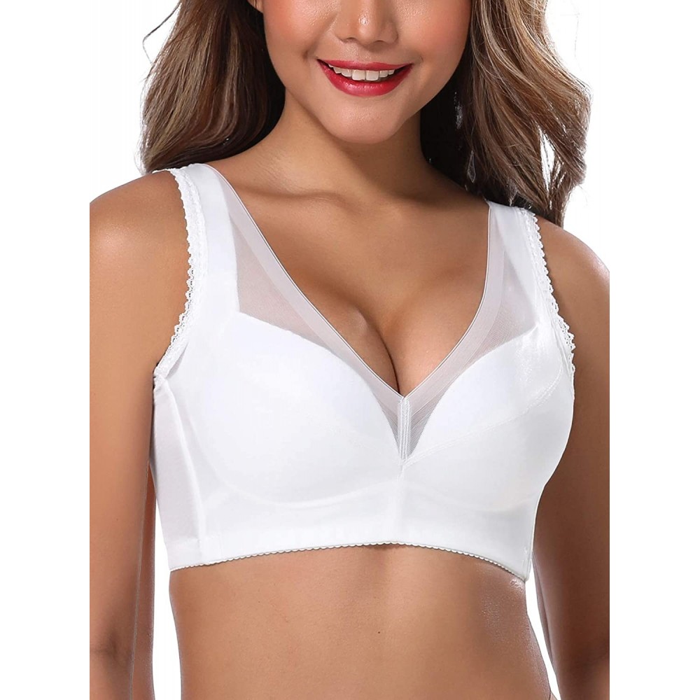 Bras Women Push-up Bra Smooth Back Full Coverage Soft Cup Wire-Free Everyday Bra Lightly Lined - White - CF18NYCO3YO