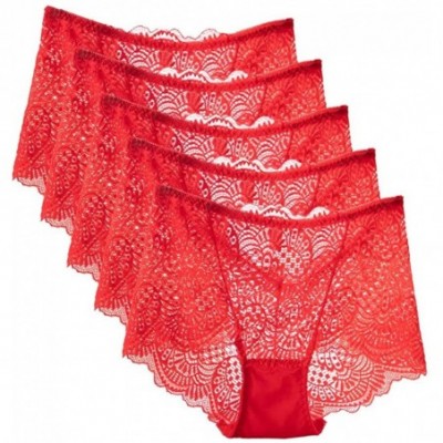 Panties Women's Soft Seamless Lace Underwear High Waist Panty Brief - A-red(5 Pack) - CV18XRHGS96