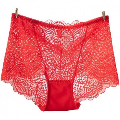 Panties Women's Soft Seamless Lace Underwear High Waist Panty Brief - A-red(5 Pack) - CV18XRHGS96