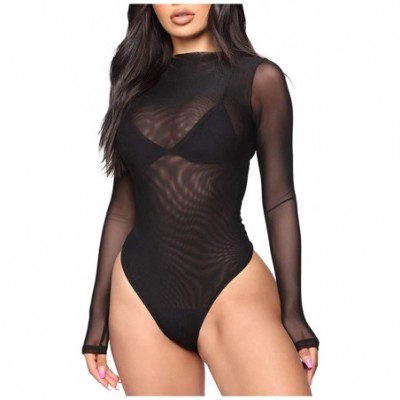 Robes Women One Piece Lingerie Jumpsuit Pajamas Lace Bodysuit Sexy Underwear - Black - CS194L87WRH