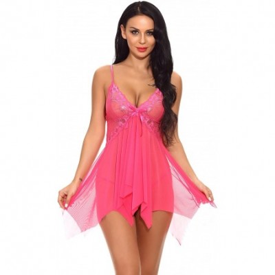 Baby Dolls & Chemises Women Lace Babydoll Halter Dress V-Neck Lingerie Sexy One Piece Bodysuit Sleepwear Nightgown Chemise - ...