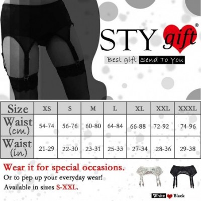 Garters & Garter Belts Women's 4 Straps Sexy Garter Belt Black & White Floral Lace Sexy Lingerie Metal Clips - Black - CR18ZS...